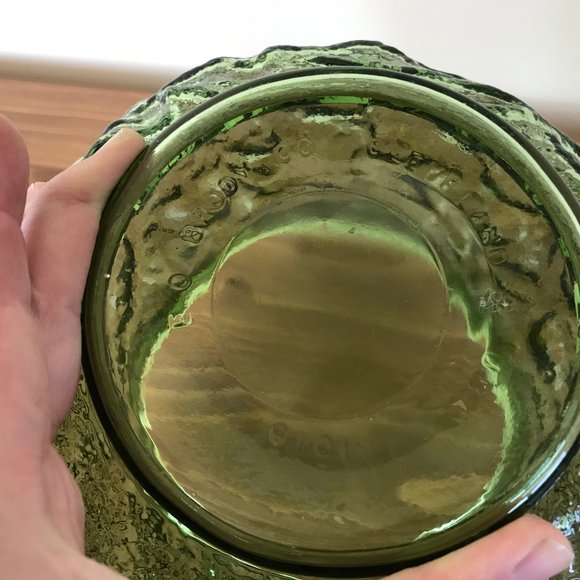 Green Crinkle Glass Widemouth Flower Bowl Vase Vintage EO Brody 1018 USA - Picture 5 of 7